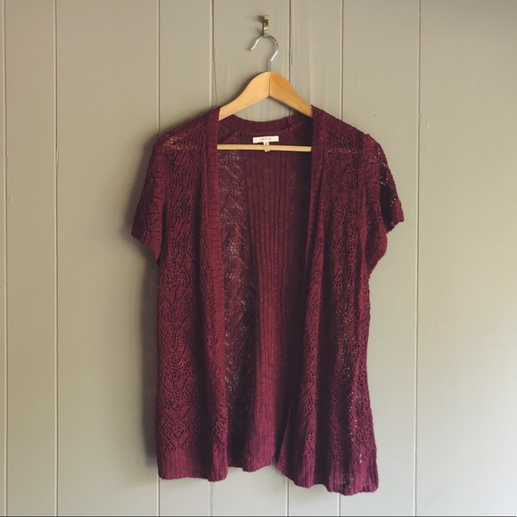 Maurices Sweaters - Cranberry Open Knit Short Sleeve Sweater Cardigan